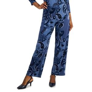 JM Collection Pants Womens Medium Blue Floral Paisley Wide Leg Casual Trouser